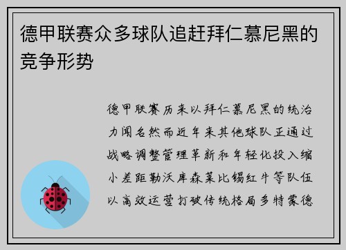 德甲联赛众多球队追赶拜仁慕尼黑的竞争形势